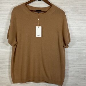 Quince Mongolian Cashmere Plus Size Short Sleeve Sweater Tee Camel Brown 2X NWT